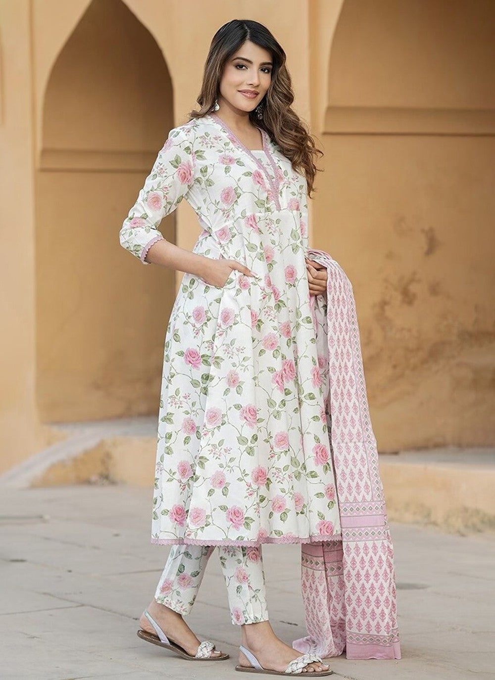 Salwar Suit Floral Printed Pink Cotton T5045