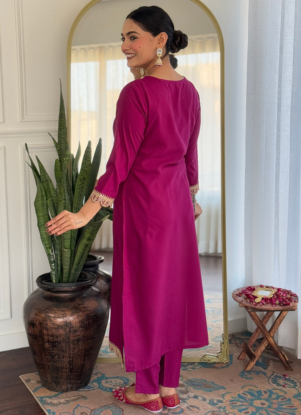 Salwar Suit Embroidered, Printed Purple T7372