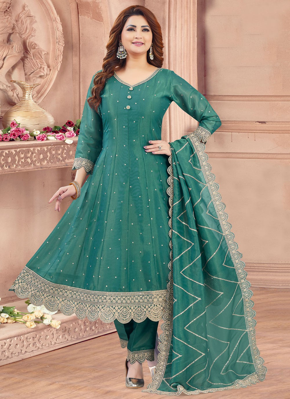 Anarkali Embroidered, Zari Rama T6655