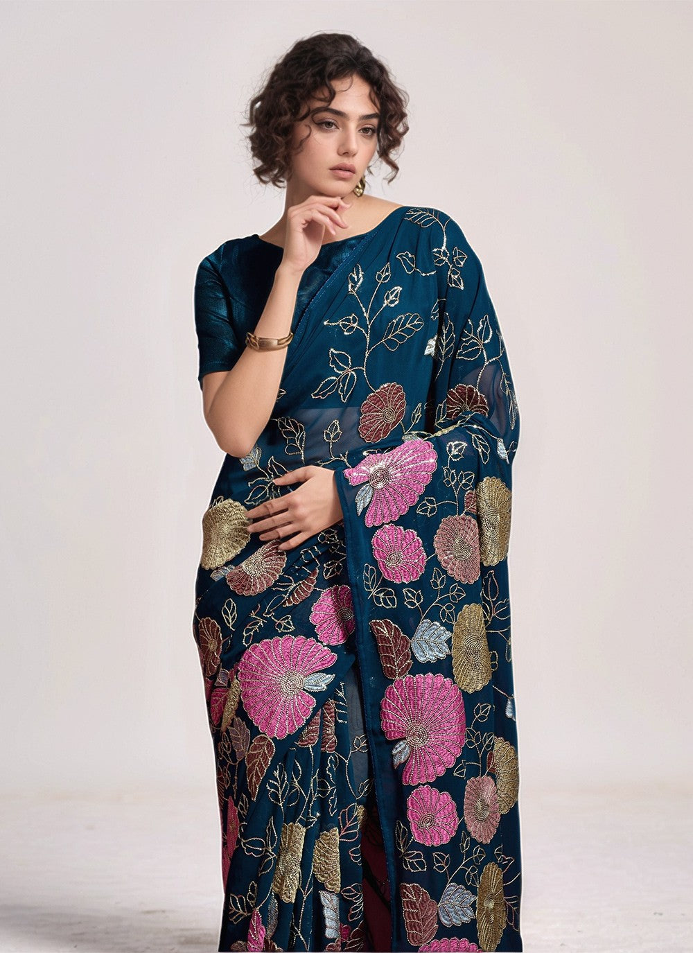 Morpeach Georgette Trendy Saree Embroidered, Sequins, Thread S15801