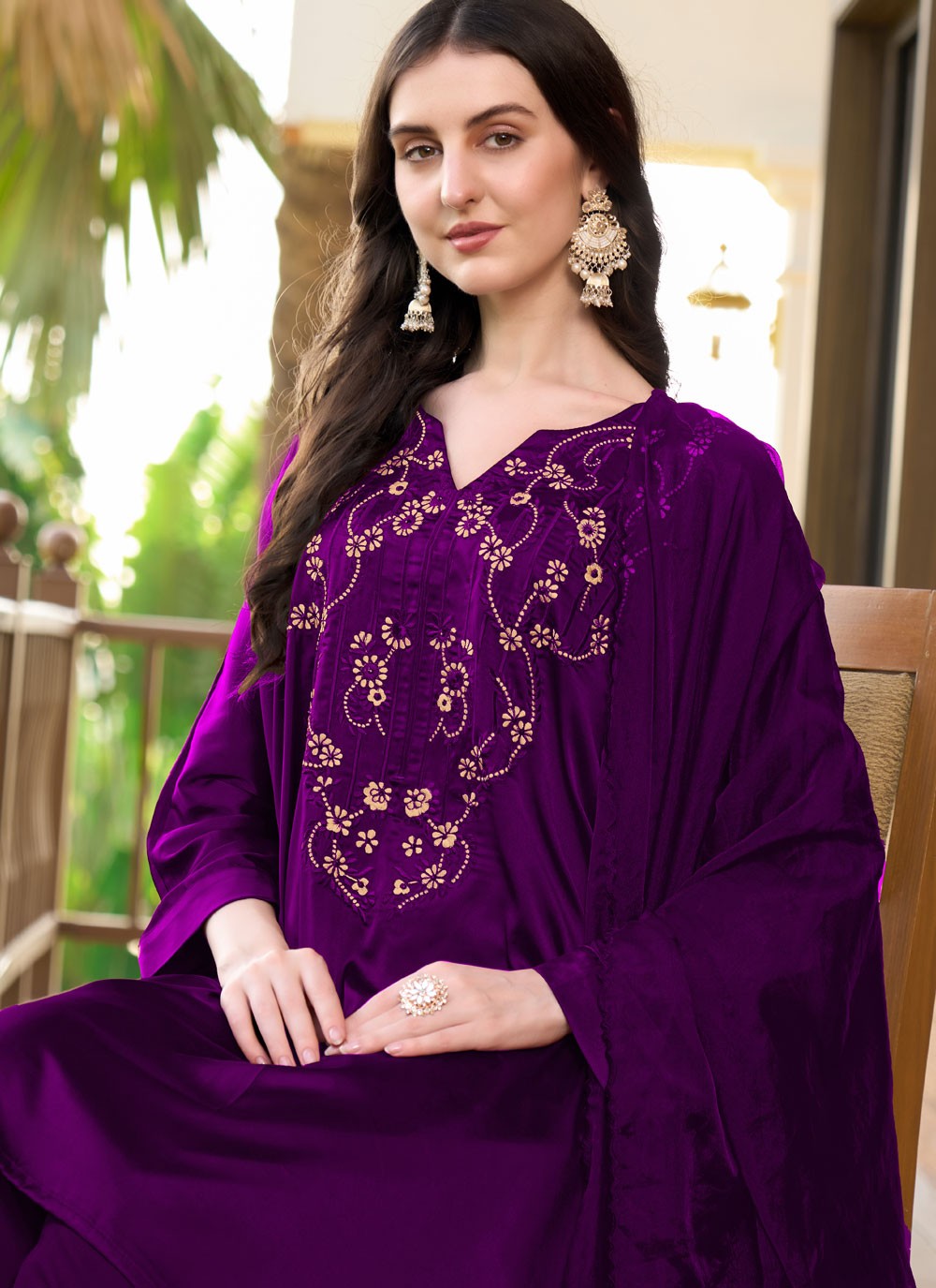 Salwar Suit Embroidered Purple Satin T5329