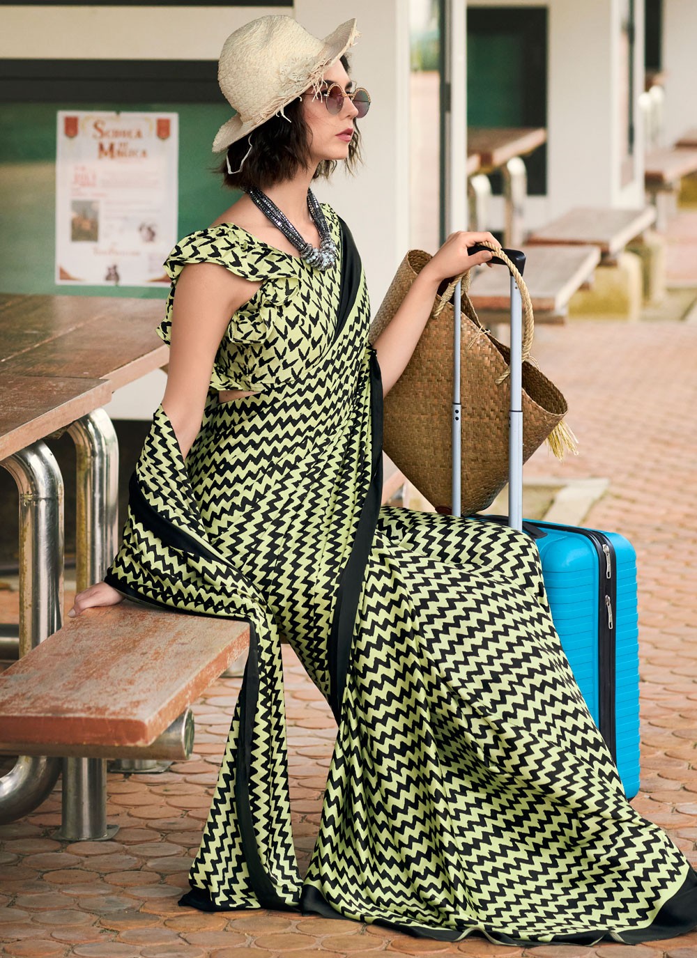 Classic Printed Satin Saree - S7498