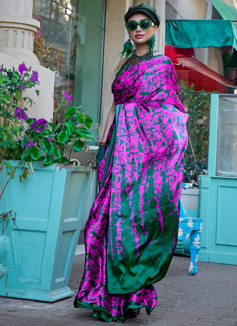 Classic Printed Satin Saree - S8393