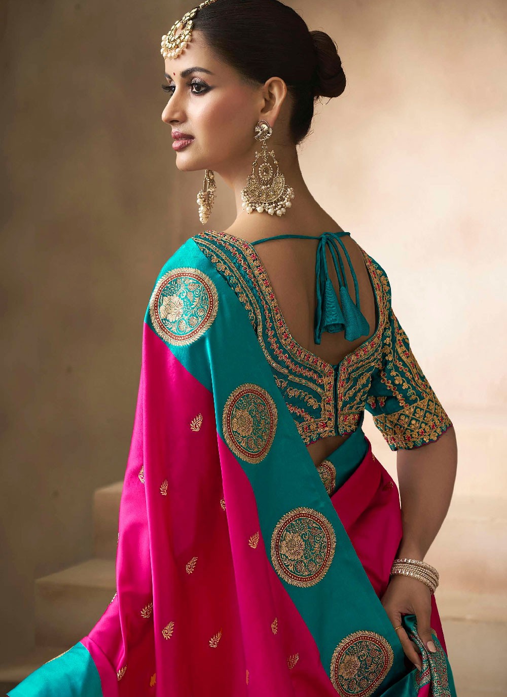Hot Pink Satin Silk Trendy Saree Weaving Zari, Zari S19207