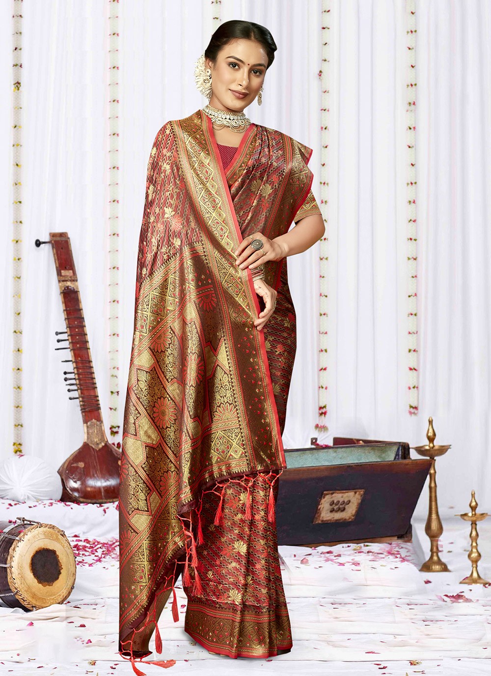 Traditional Weaving Zari Satin Silk Saree - S7978