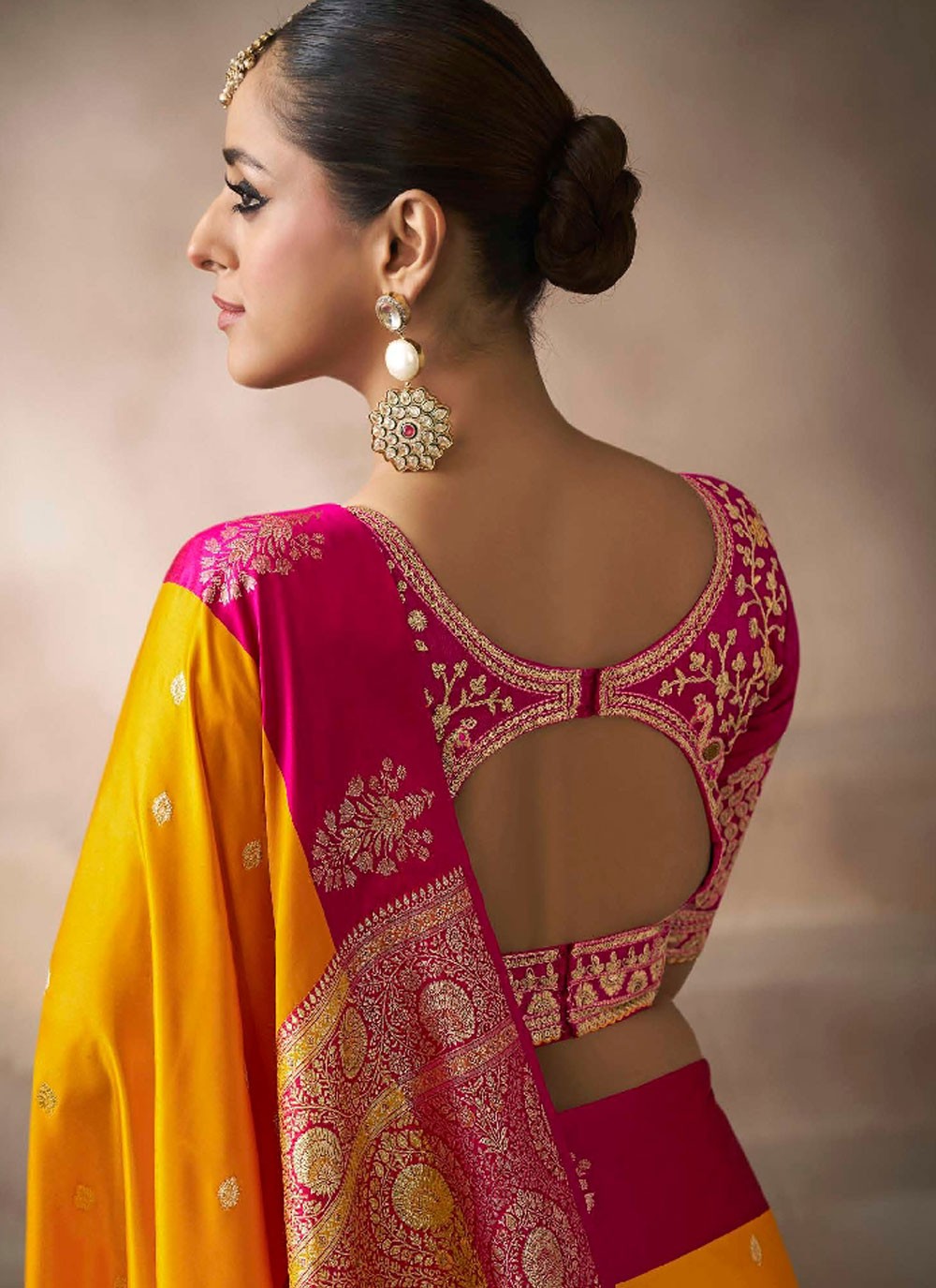 Yellow Satin Silk Traditional Saree Weaving Zari, Zari S19212