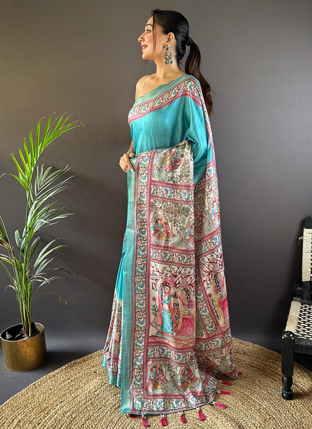 Printed Digital Print Tussar Silk Saree - S7857