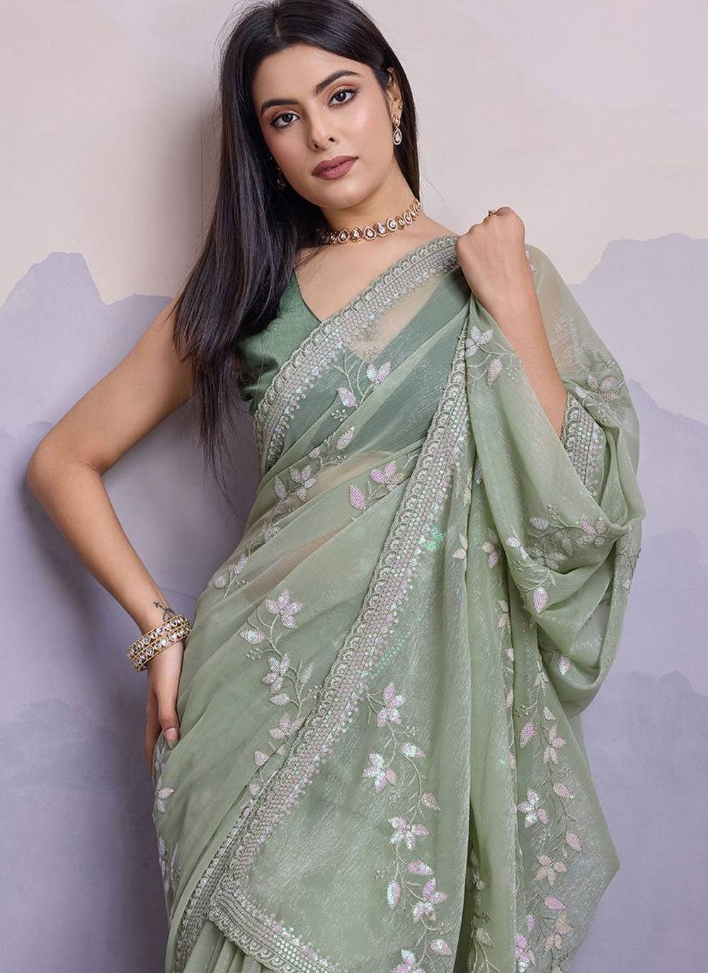 Classic Embroidered Shimmer Saree - S8029