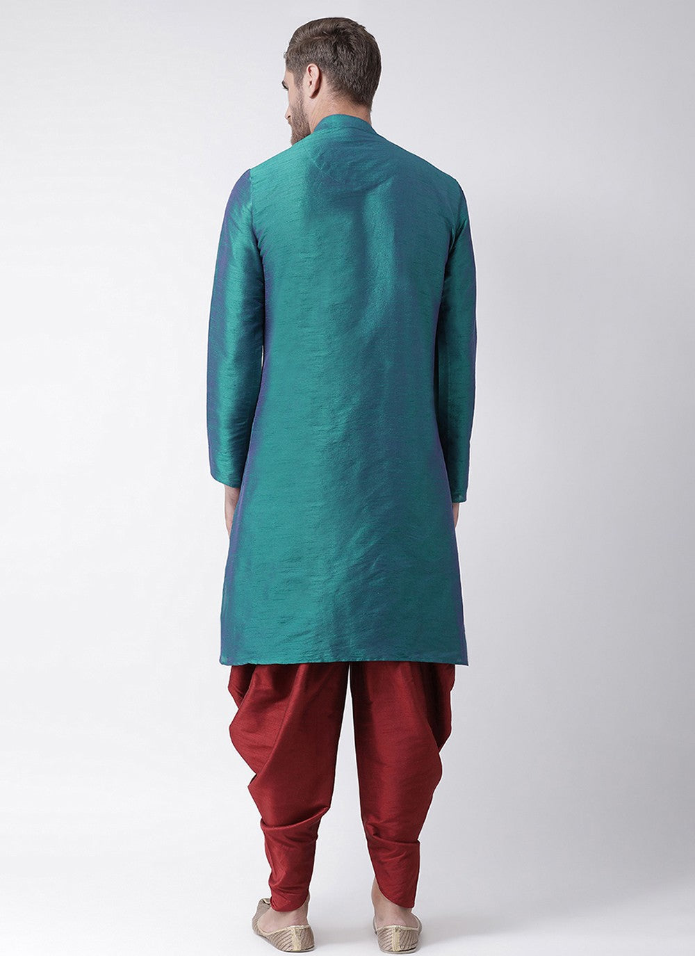 Embroidered Dupion Silk Sea Green Angrakha - M6696