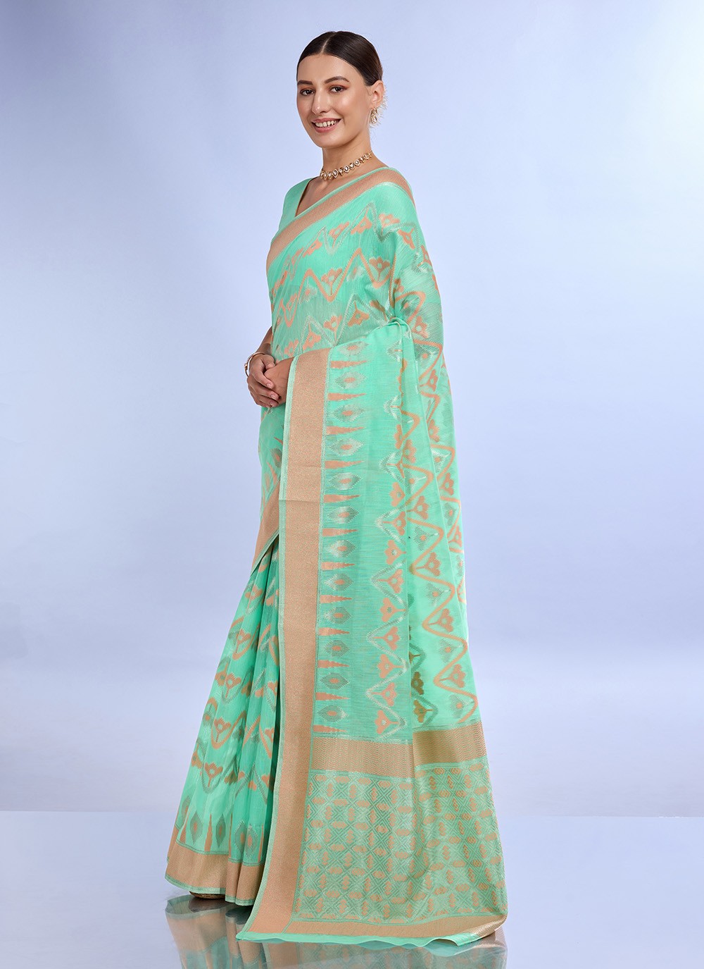 Classic Jacquard Work Linen Saree - S7620