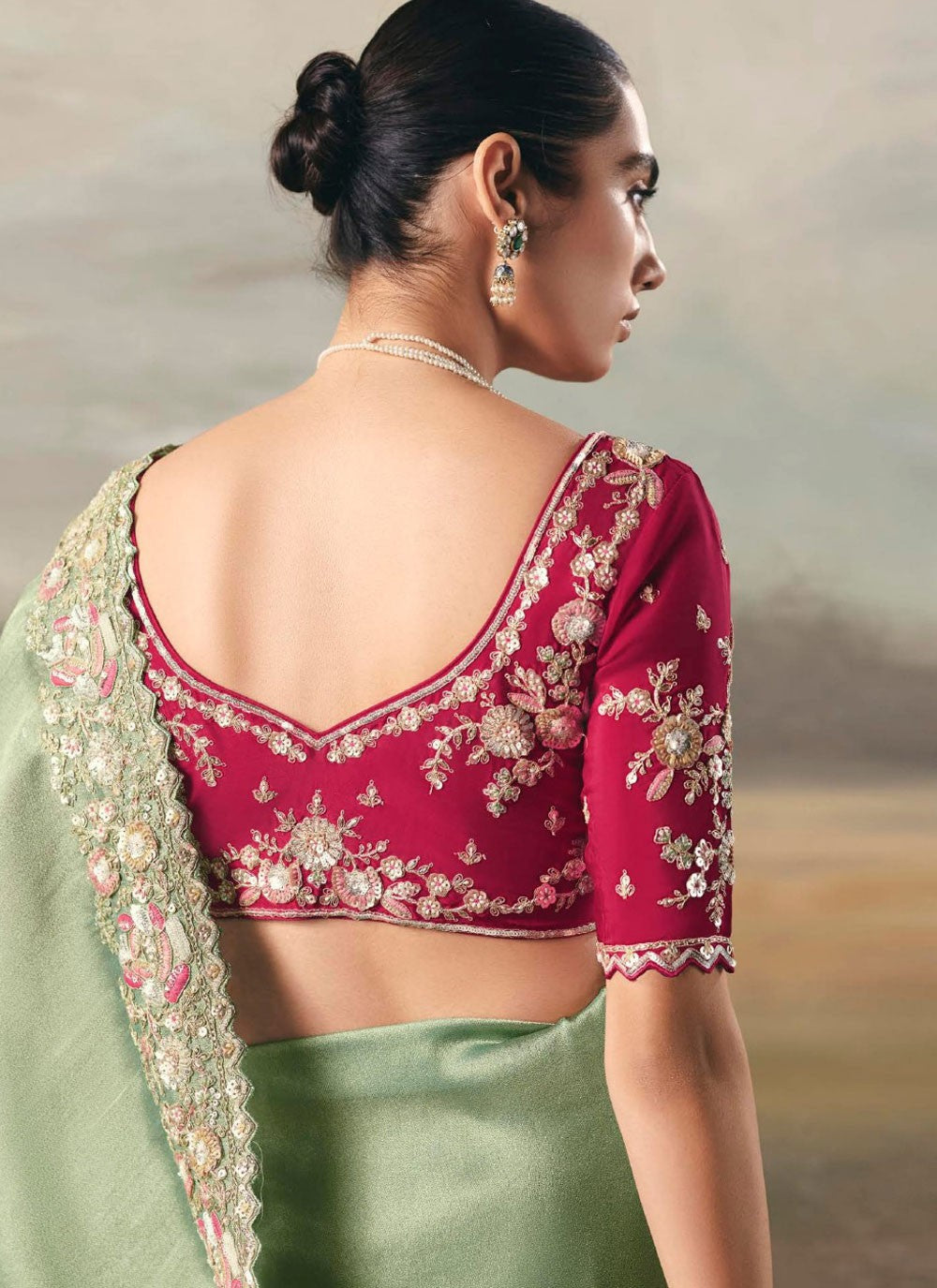 Sea Green Tissue Classic Saree Embroidered, Resham, Thread S20400