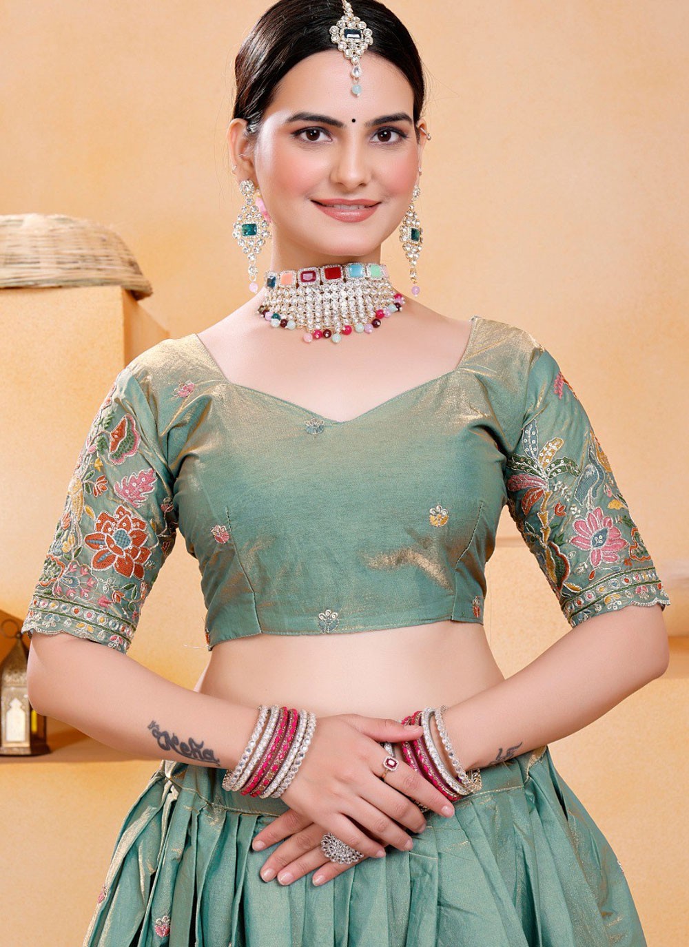 Georgette Festival, Mehandi & Sangeet A - Line Lehenga L3549