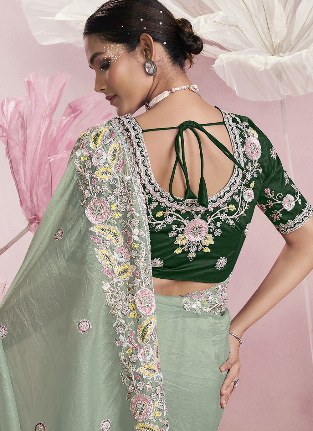 Embroidered Silk Sea Green Saree S13906