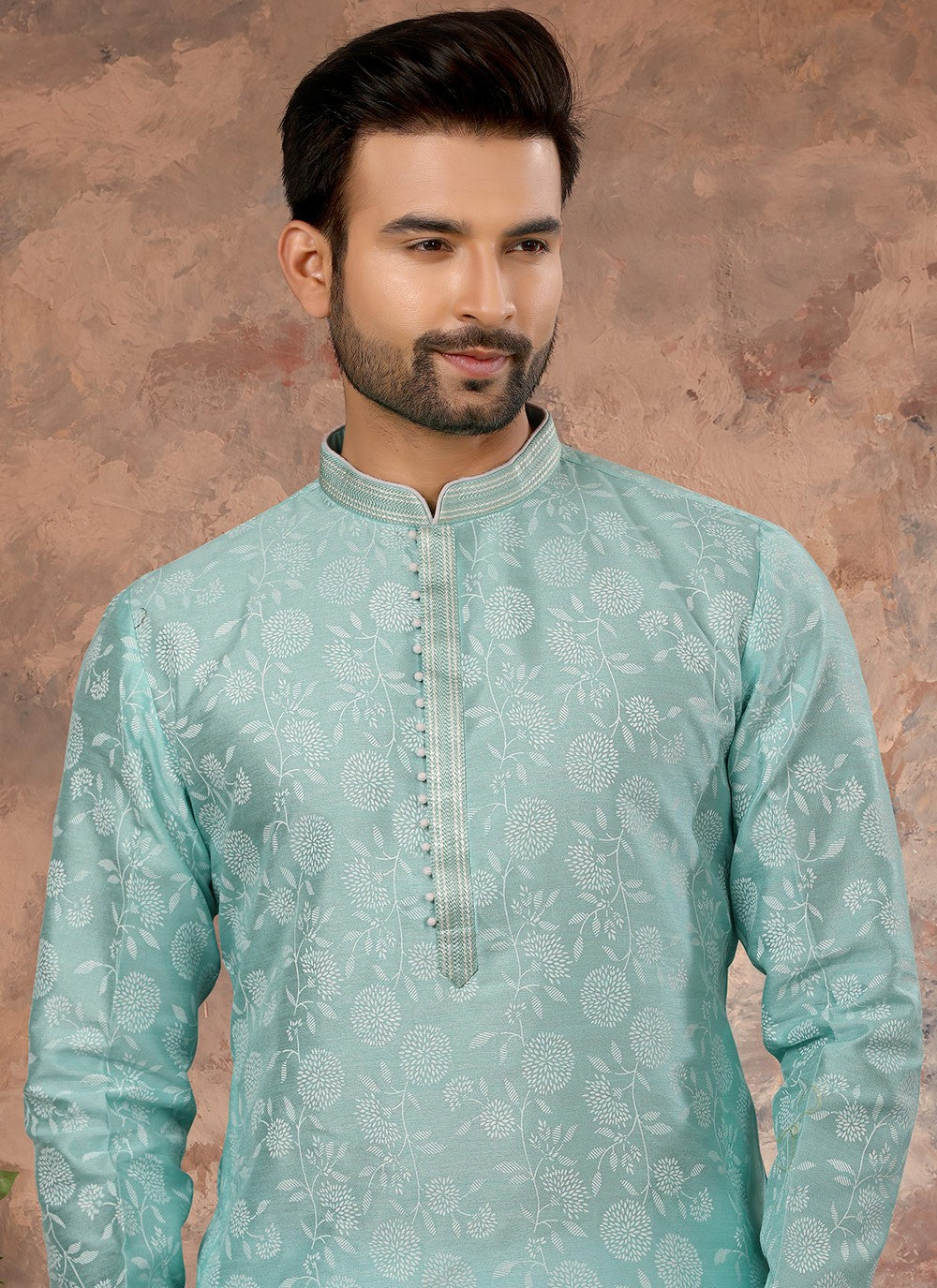 Digital Print Silk Sea Green Kurta - M5624