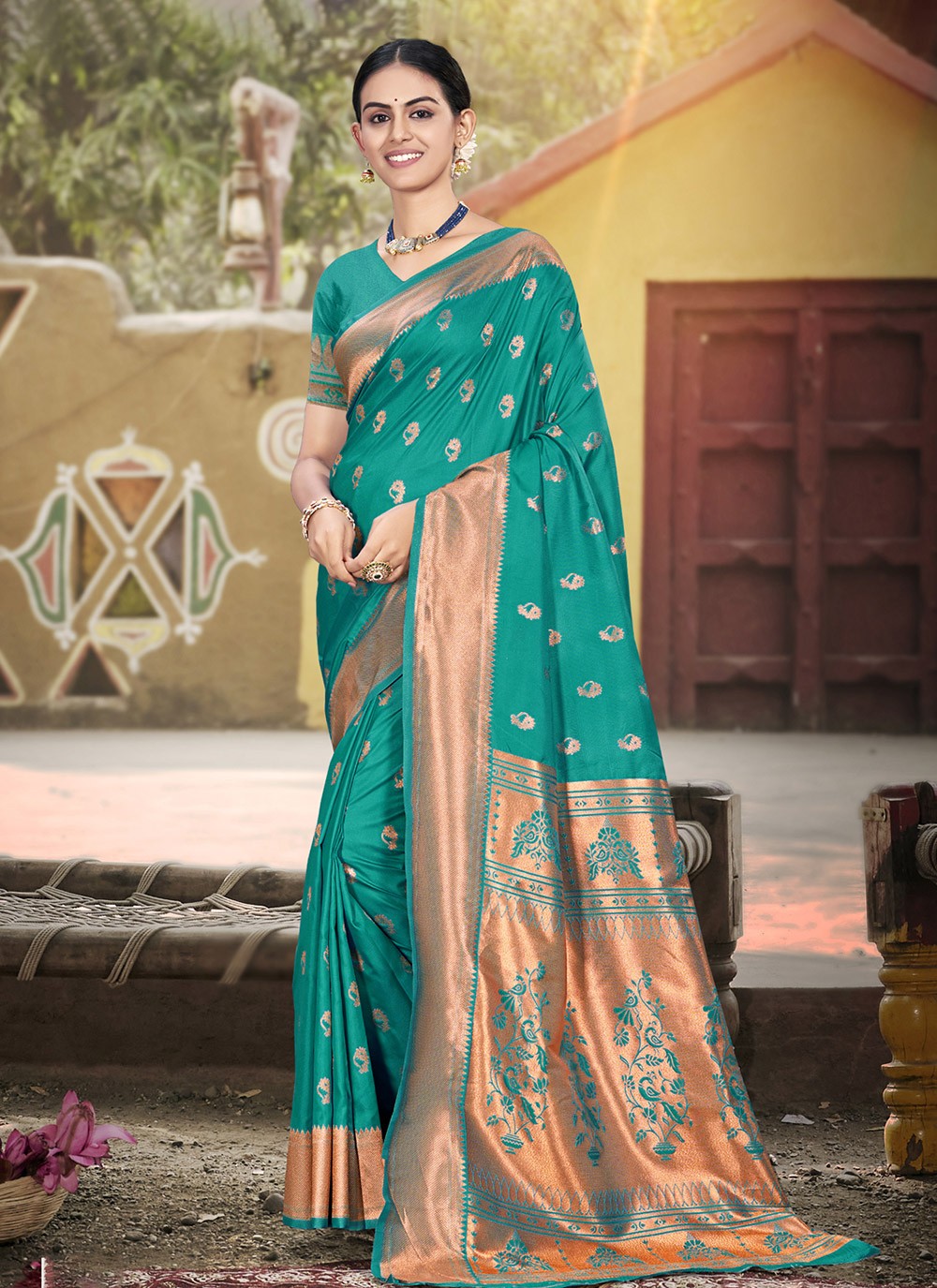 Trendy Saree Weaving Zari Sea Green Silk S12706