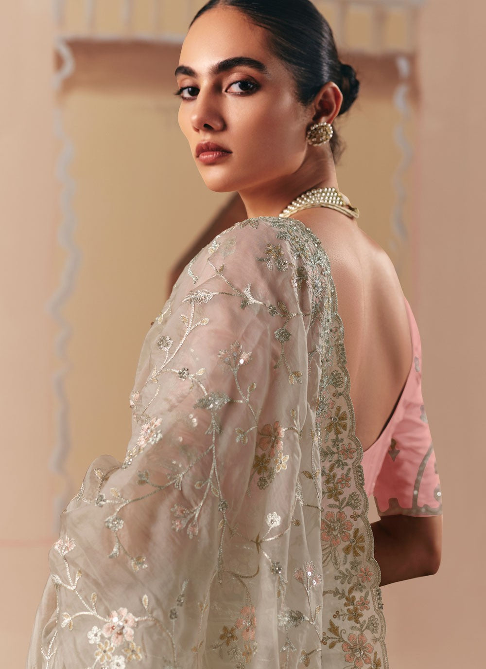 Cream Fancy Fabric Classic Saree Embroidered, Sequins S20022
