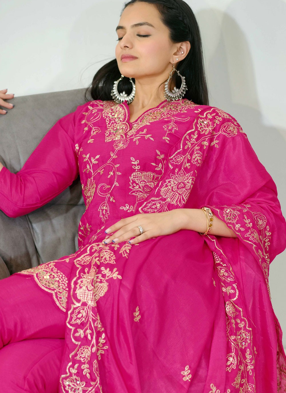 Salwar Suit Embroidered Pink Chinon T5315