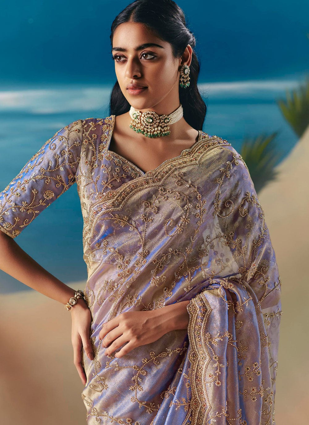 Lavender Fancy Fabric Classic Saree Embroidered, Sequins S20191