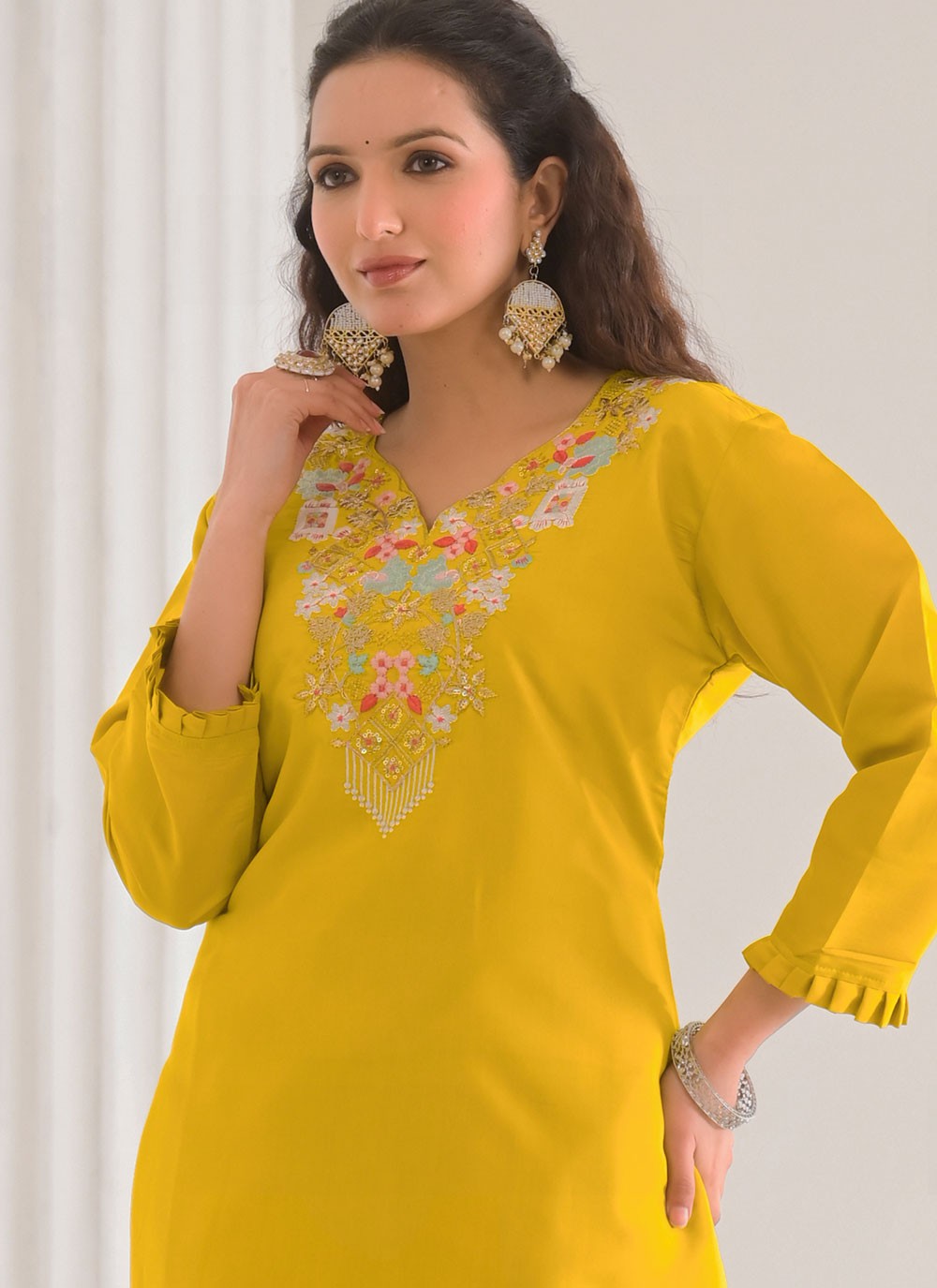 Embroidered Rayon Yellow Salwar Suit T6162