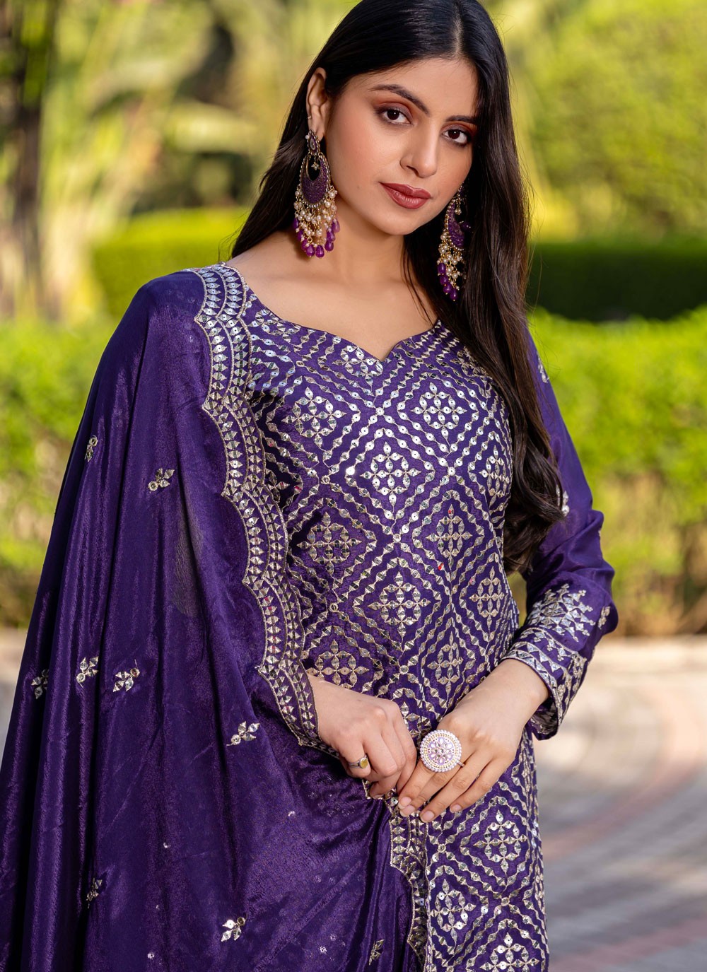 Palazzo Suit Sequins, Thread Purple T6917