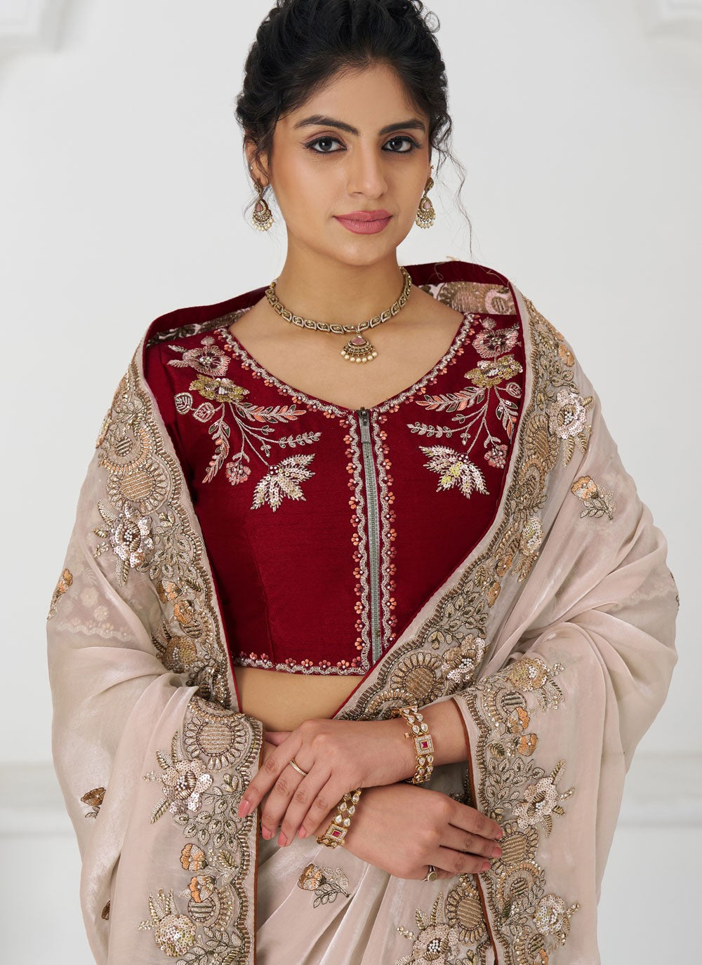 Embroidered Silk Beige Classic Saree S15645