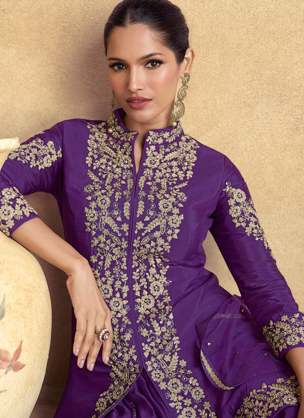 Salwar Suit Embroidered Purple Chinon T5772