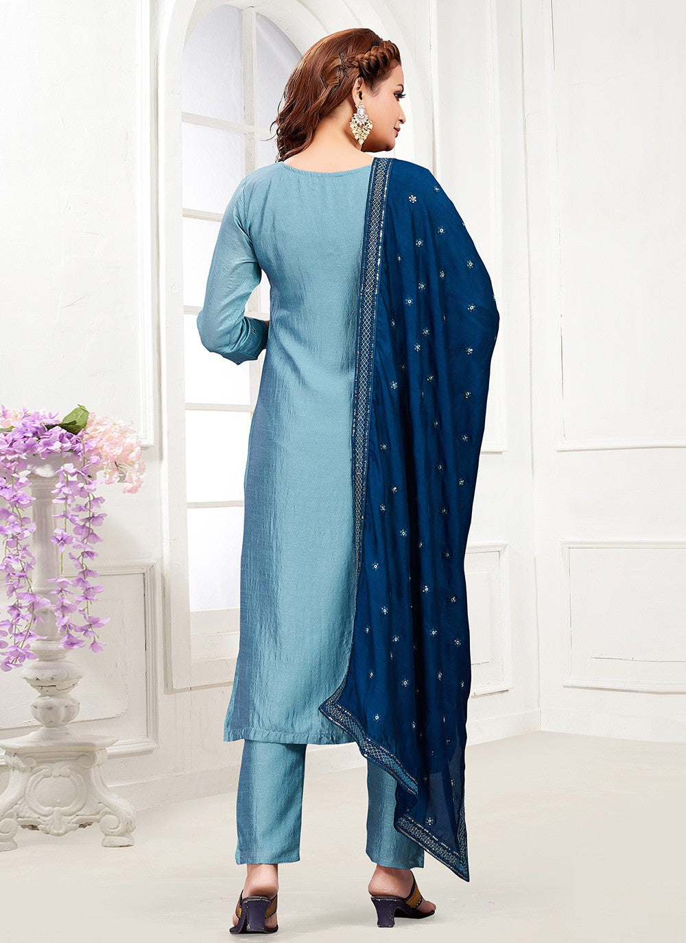 Pant Style Suit Sequins Teal T8007