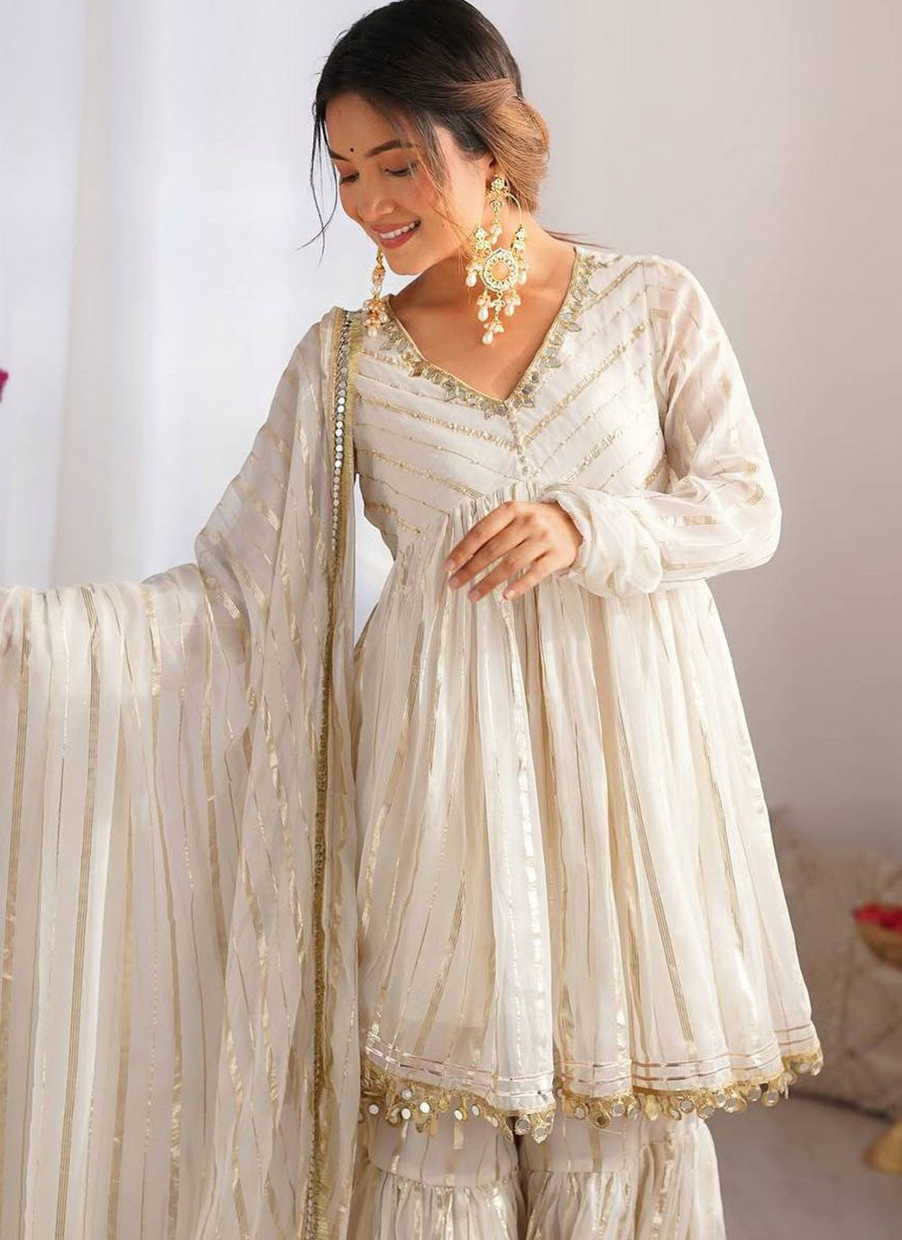 Sharara Suit Lace, Zari Off White T8304
