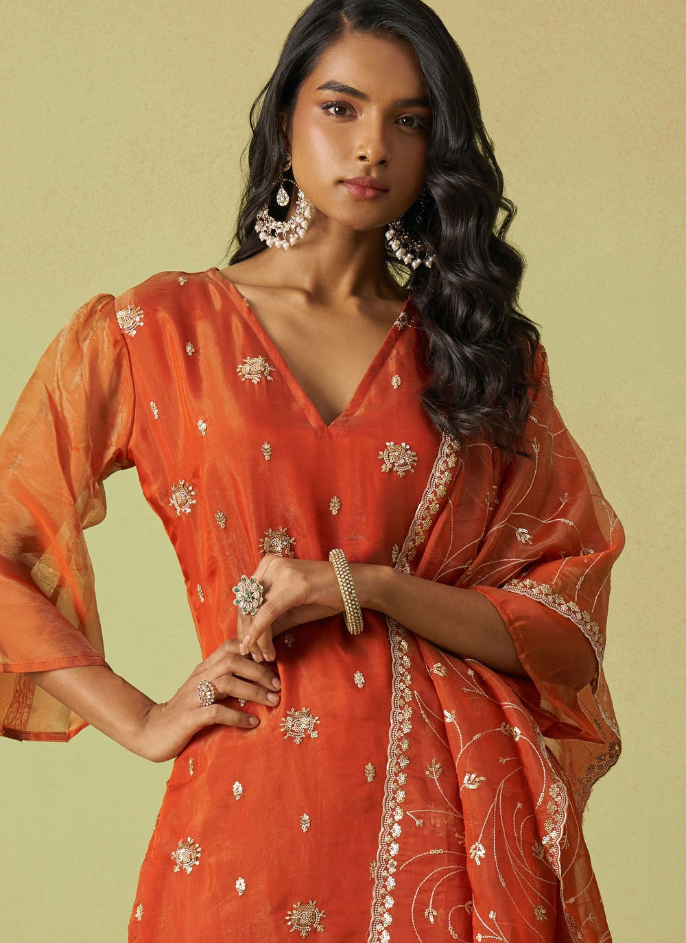 Salwar Suit Embroidered Crimson, Red Organza T5548
