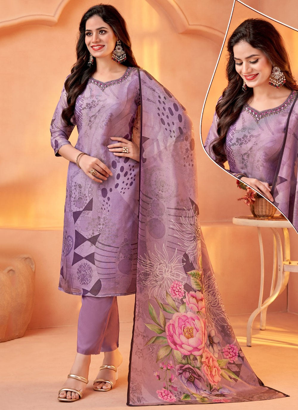 Salwar Suit Embroidered Lavender Shimmer T5144