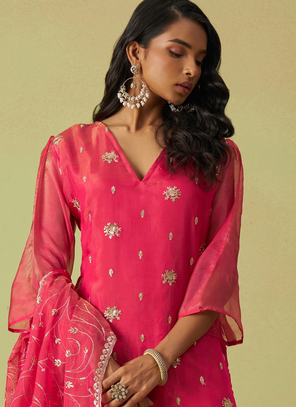 Salwar Suit Embroidered Pink Organza T5549