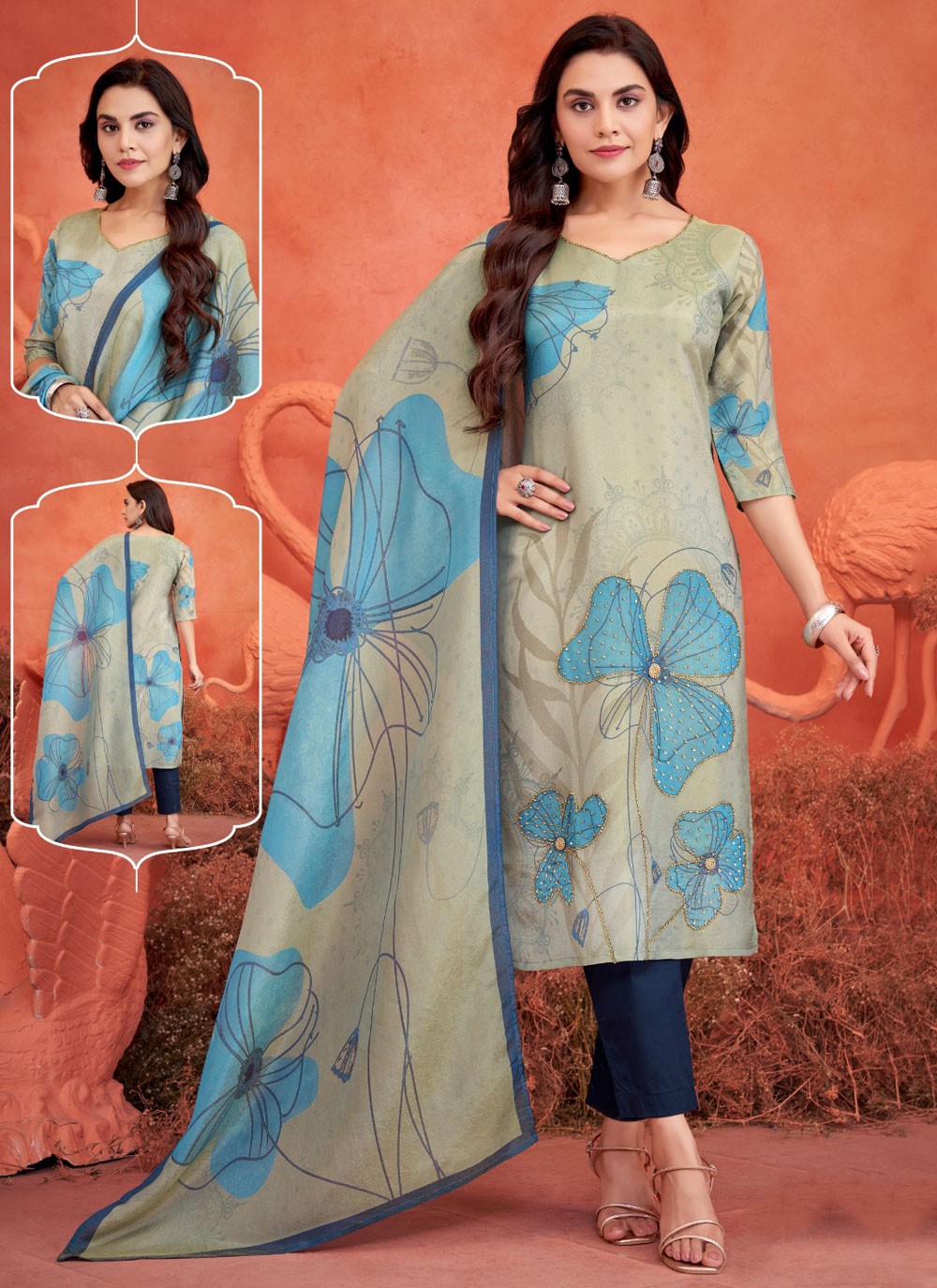 Salwar Suit Embroidered Grey Shimmer T5150