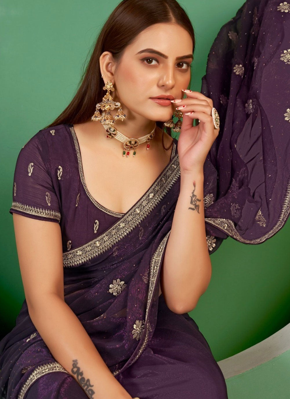 Classic Embroidered Shimmer Saree - S7393