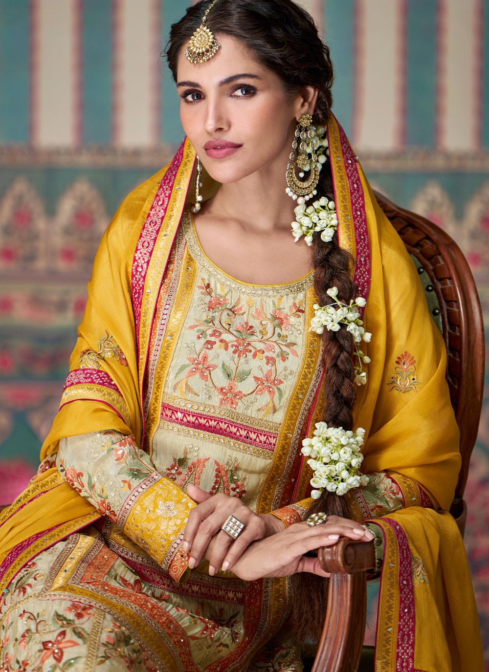 Embroidered Shimmer Palazzo Suit - T4444