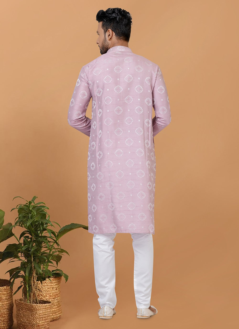 Fancy Work Silk Lavender Short Kurta - M6258