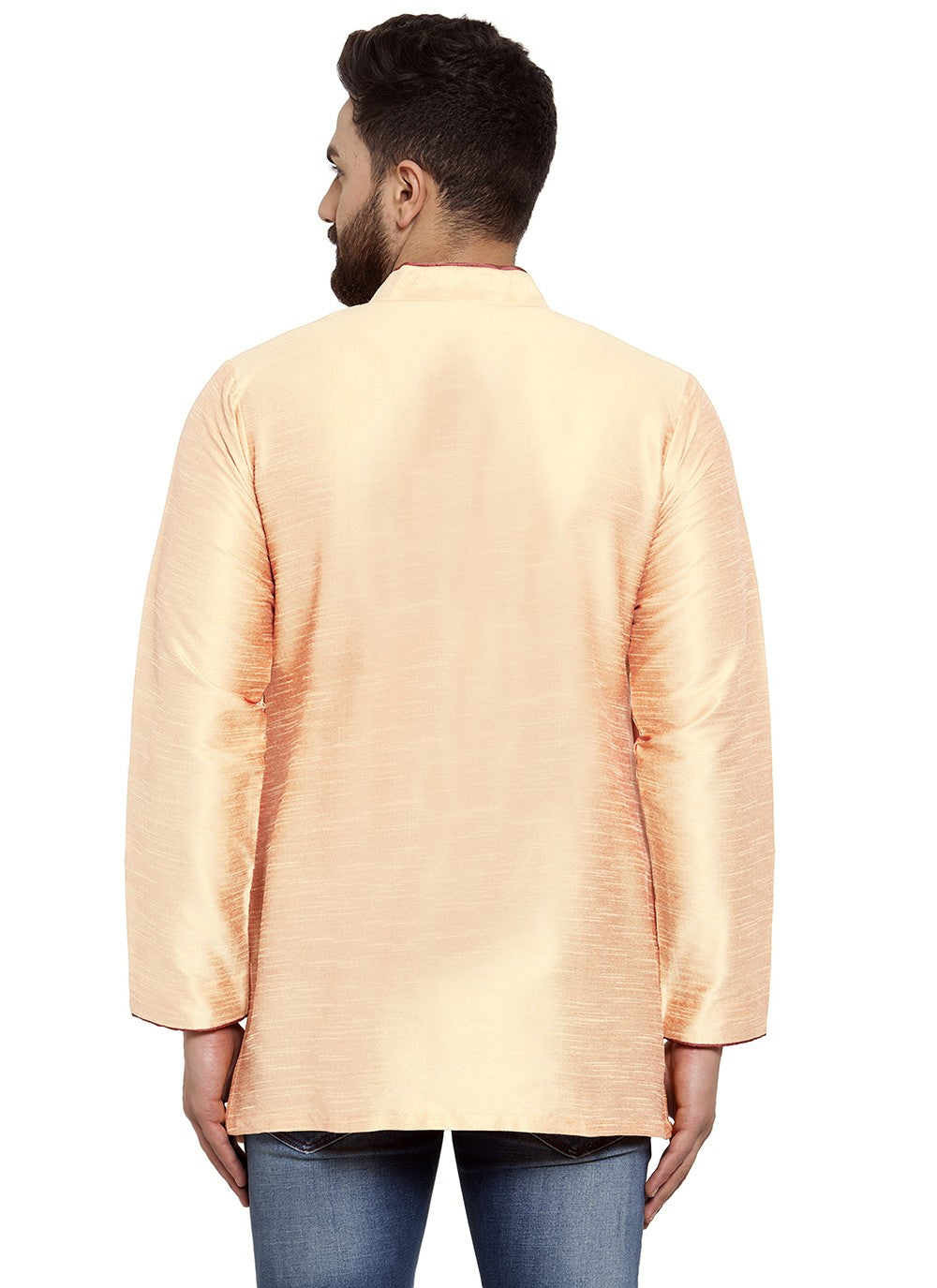 Plain Dupion Silk Yellow Short Kurta - M5714