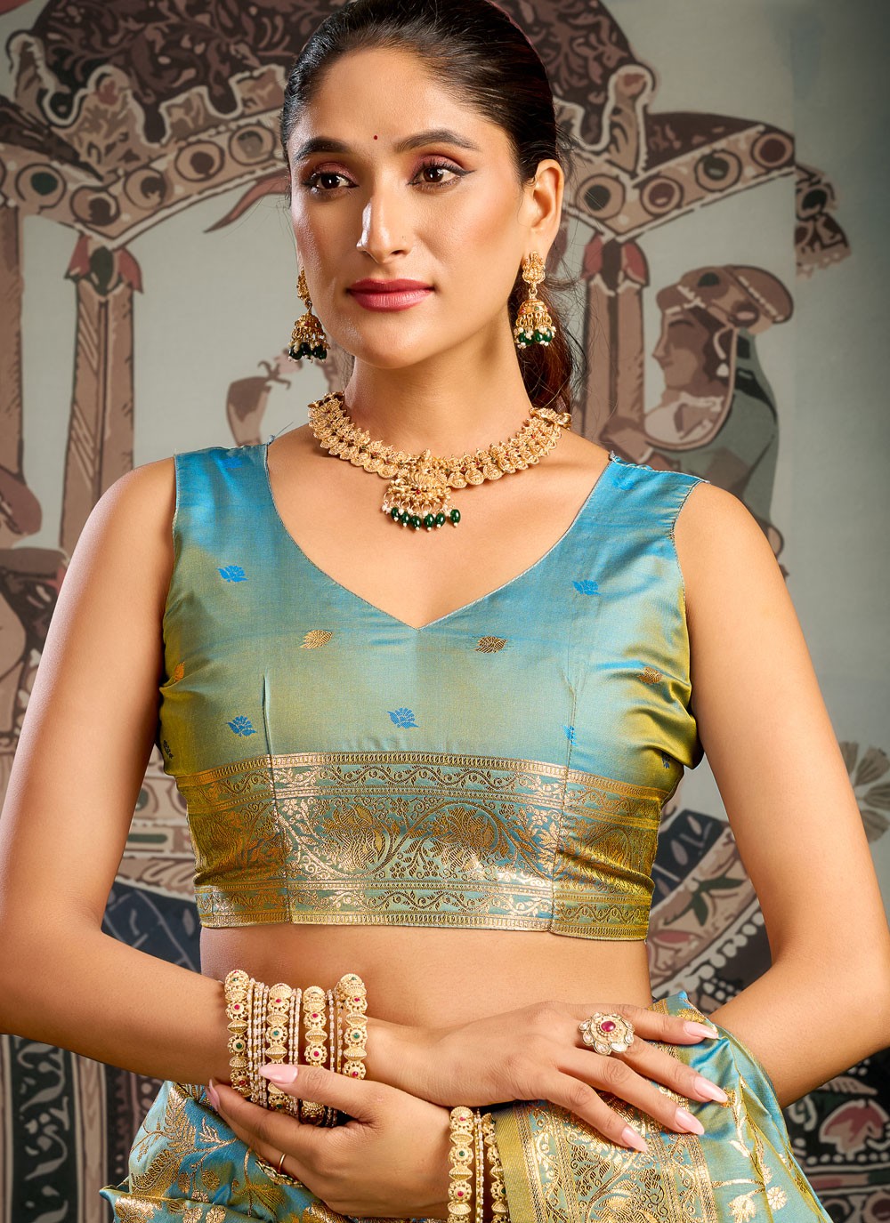 Aqua Blue Silk Contemporary Saree Woven S20272