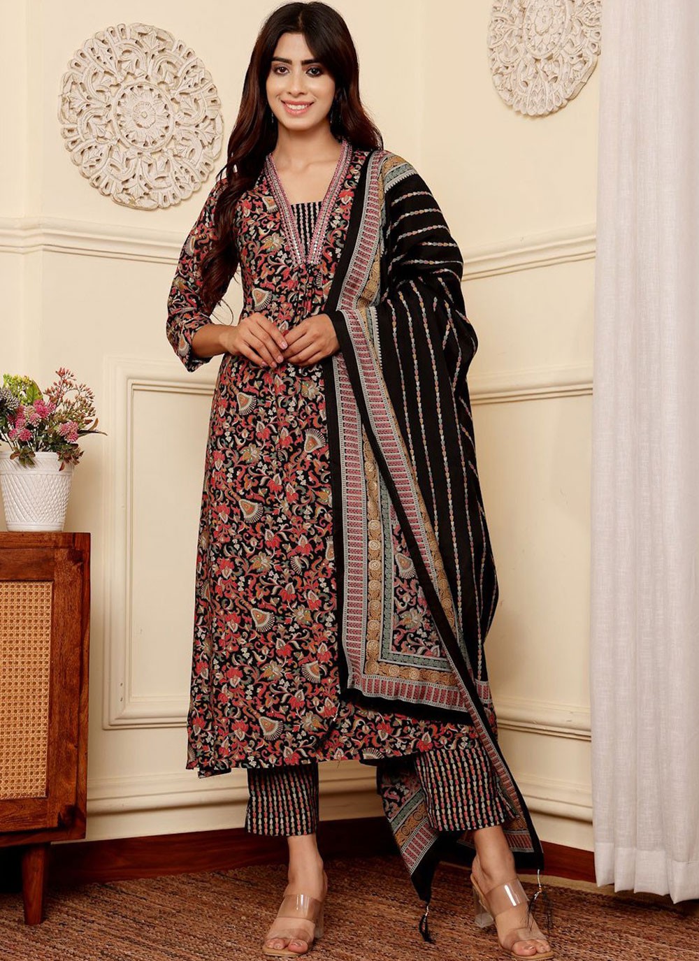 Salwar Suit Printed Black Silk Blend T5543