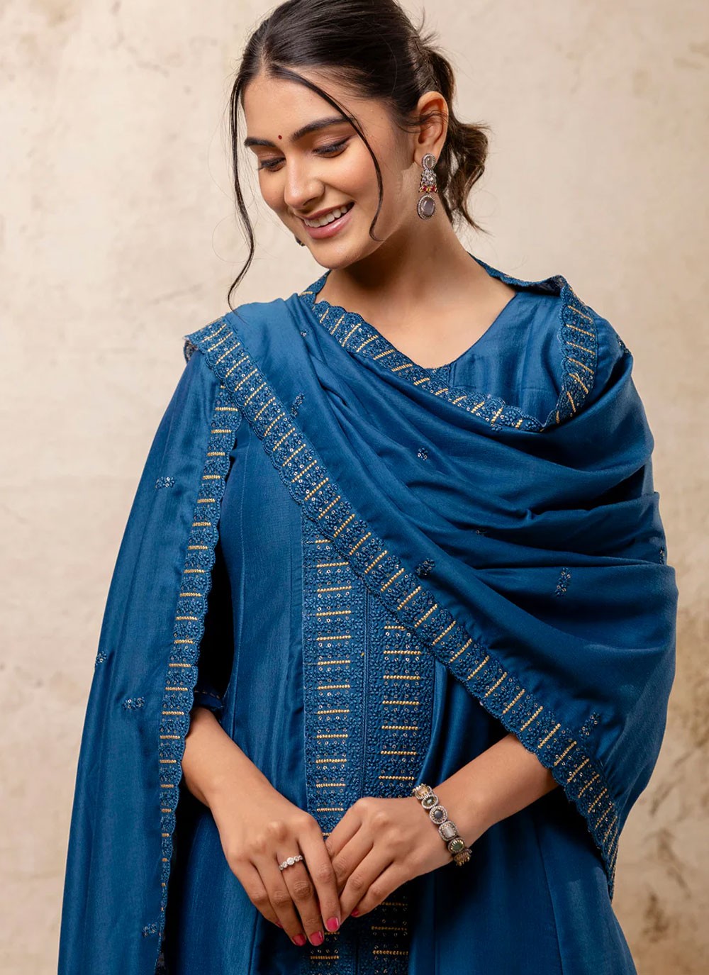 Embroidered Silk Blend Blue Salwar Suit T6118