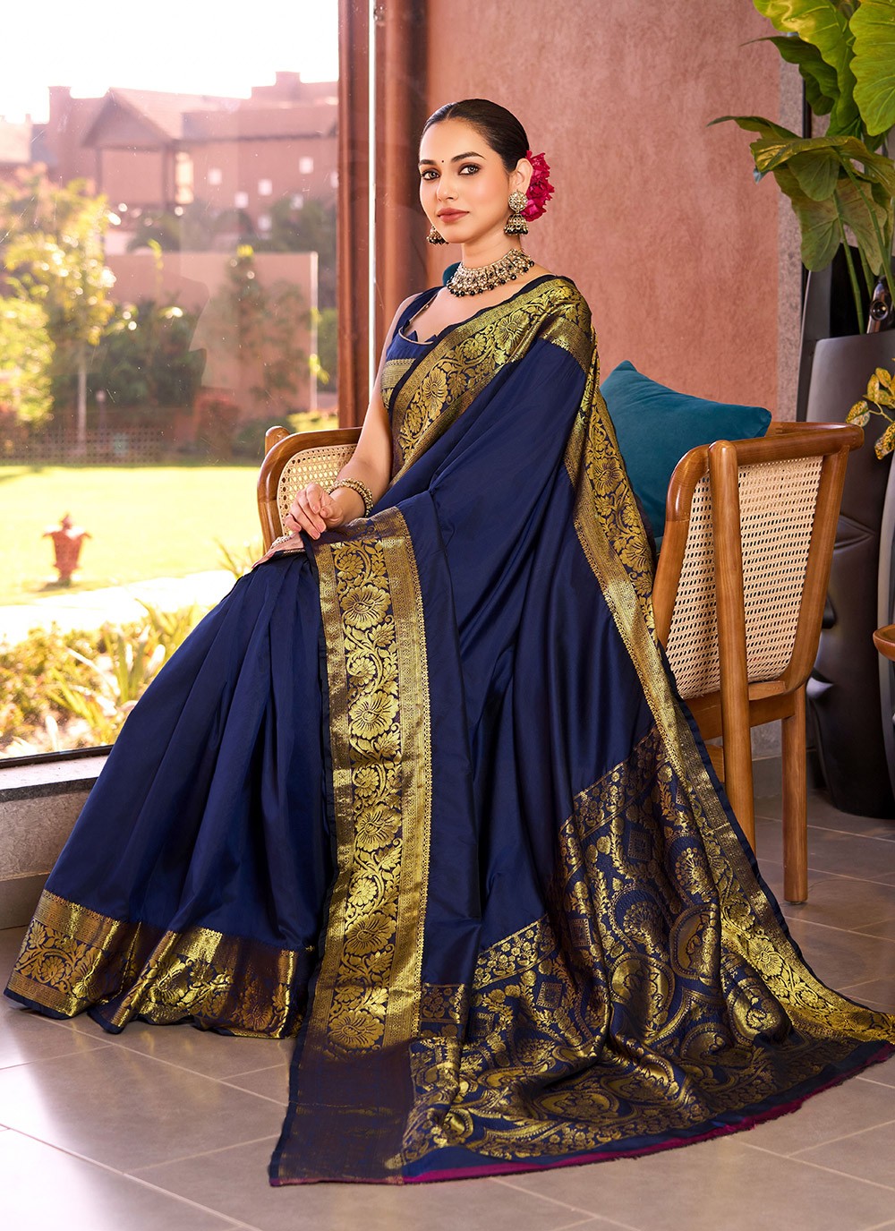 Woven Silk Blue Saree S13865