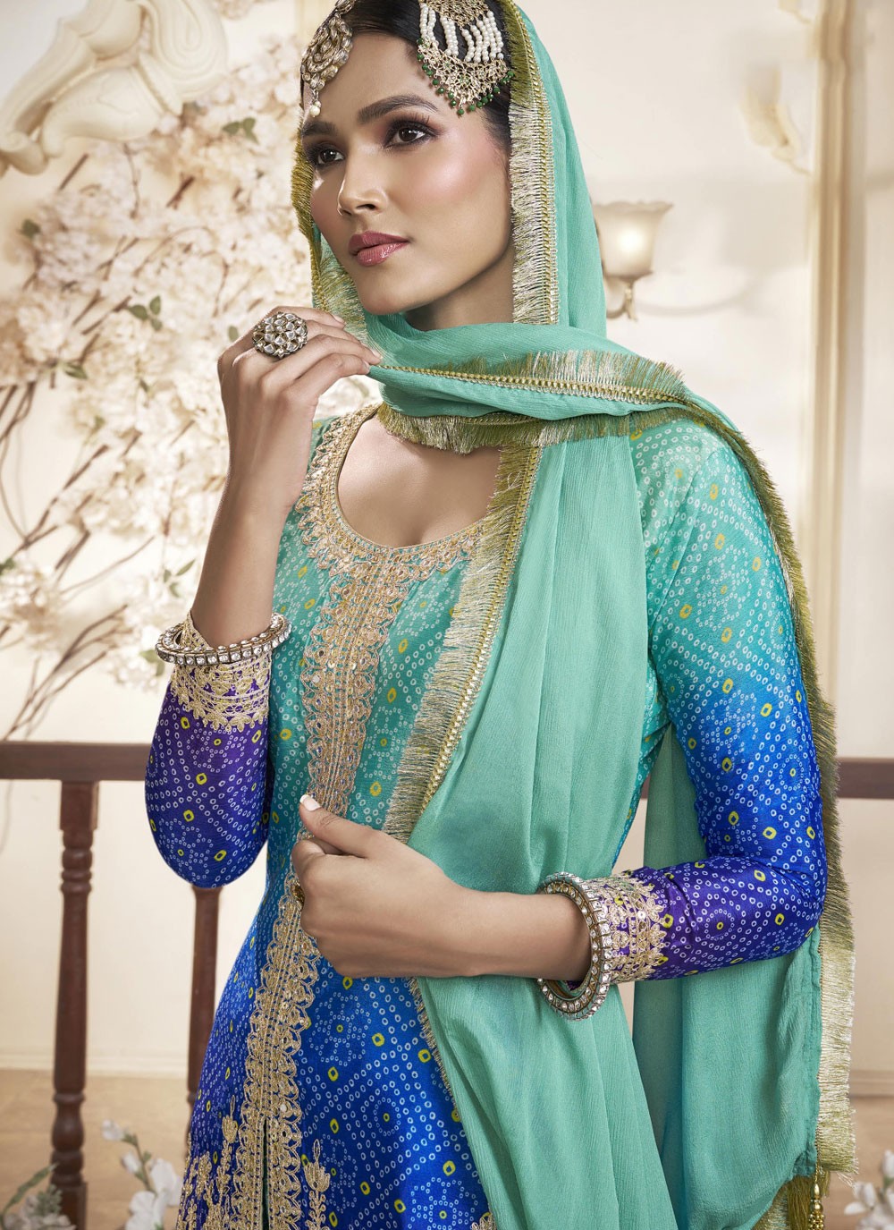 Salwar Suit Digital Print Blue Chinon T5418
