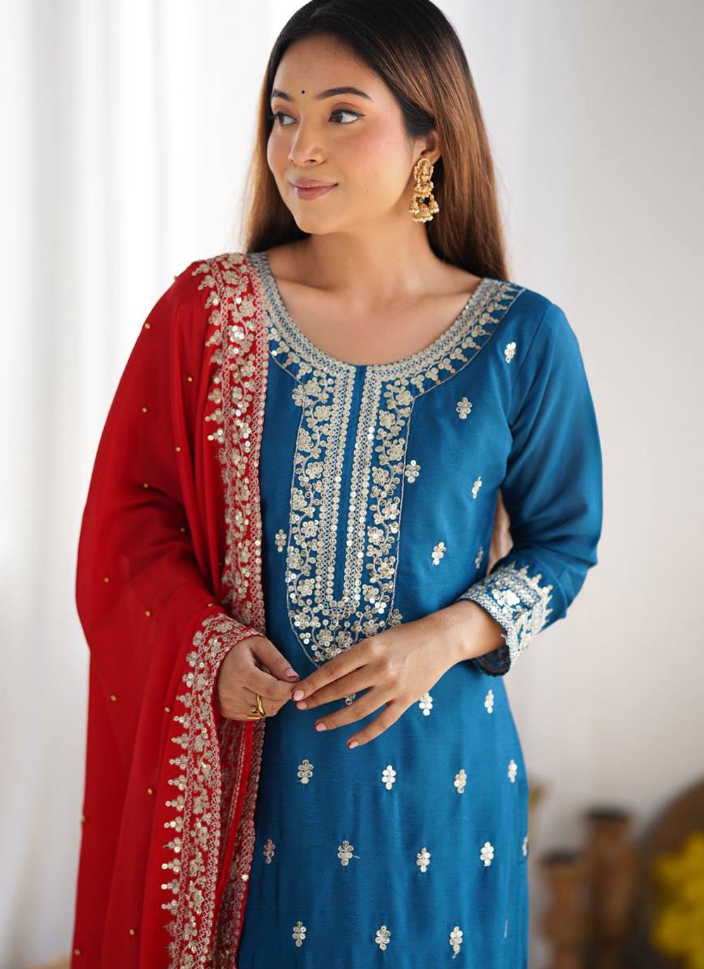 Sequins Chinon Blue Salwar Suit T6481