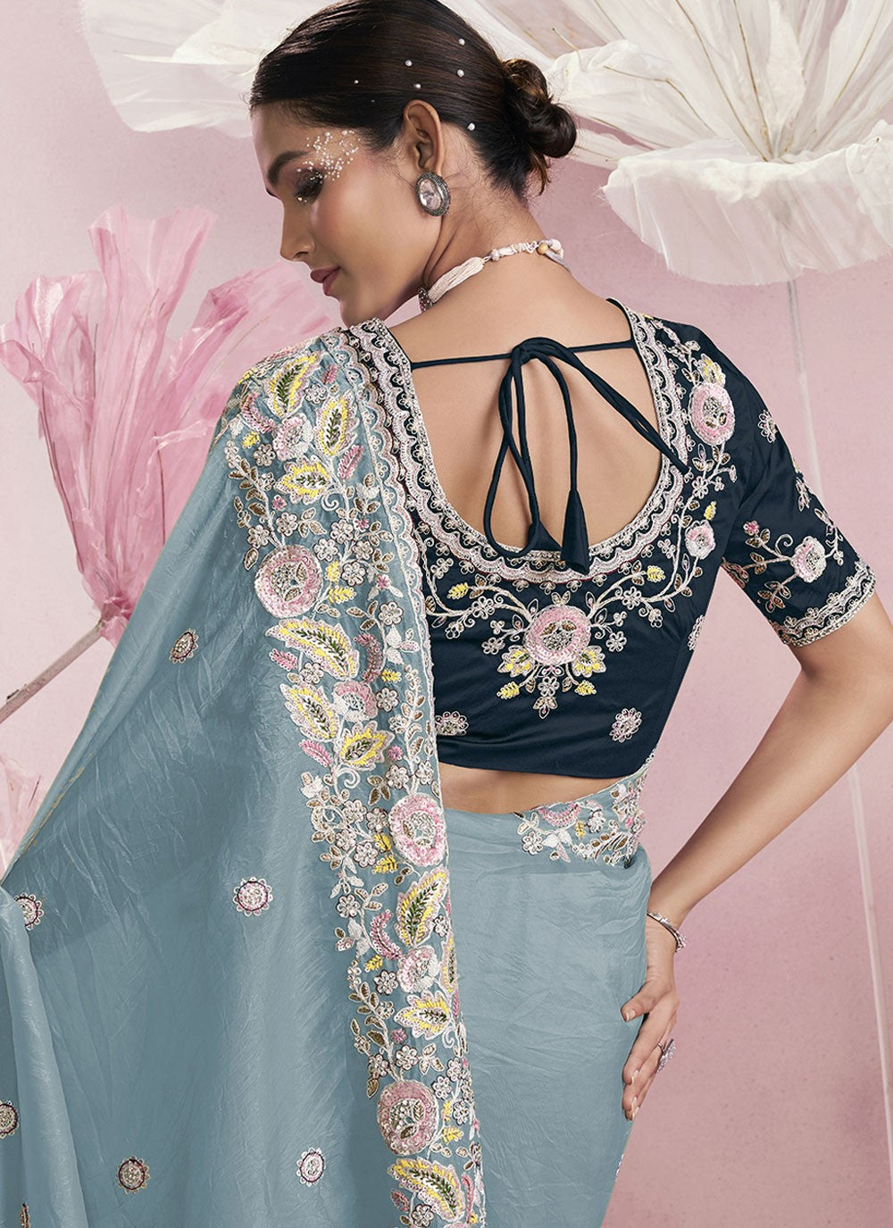 Embroidered Silk Blue Saree S14145