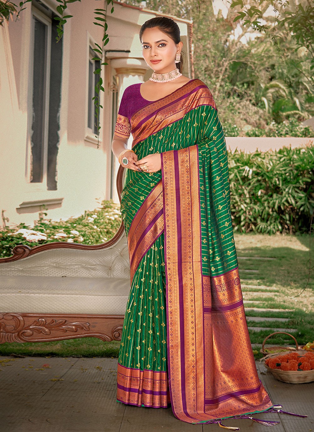 Classic Border Work Silk Saree - S6840