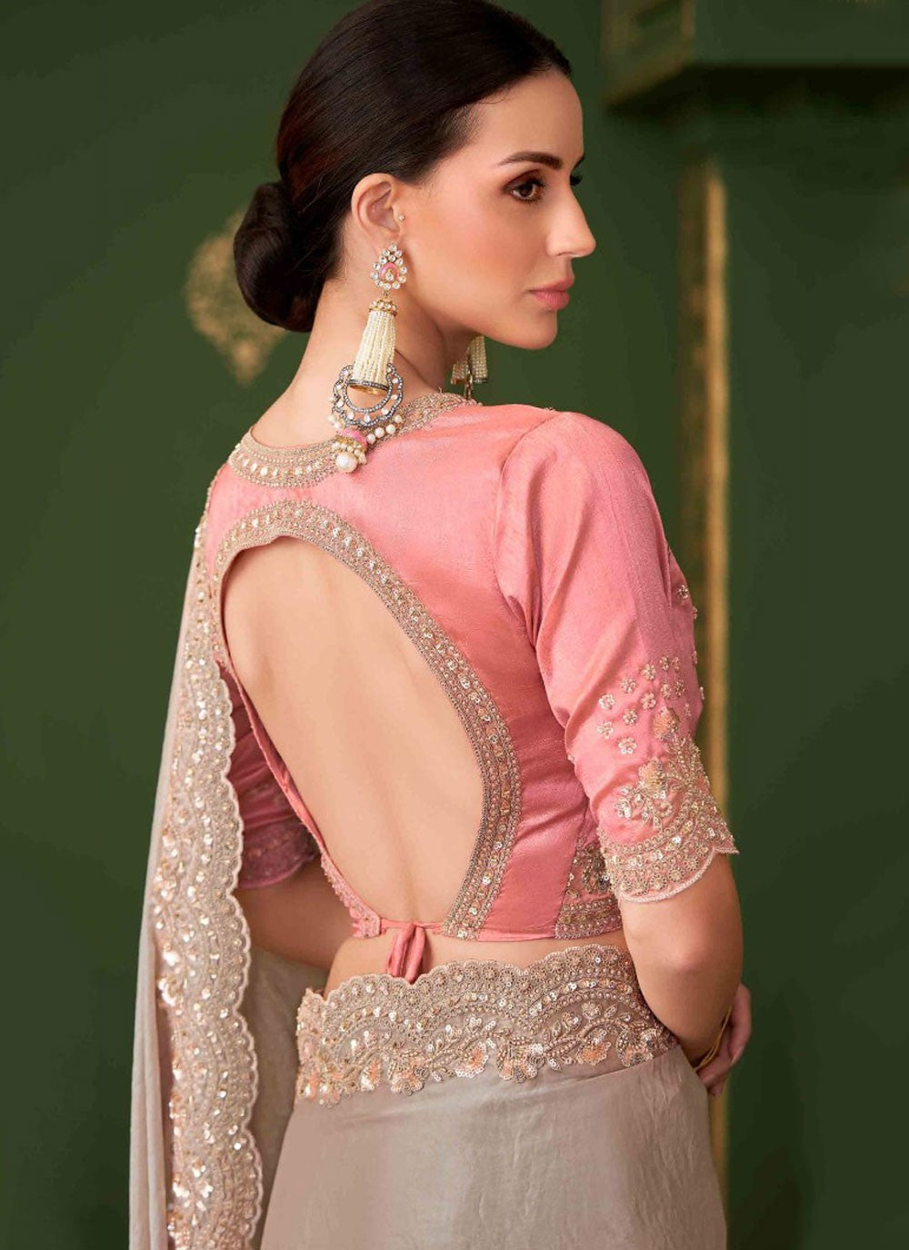 Brown Georgette Satin Contemporary Saree Embroidered S20369