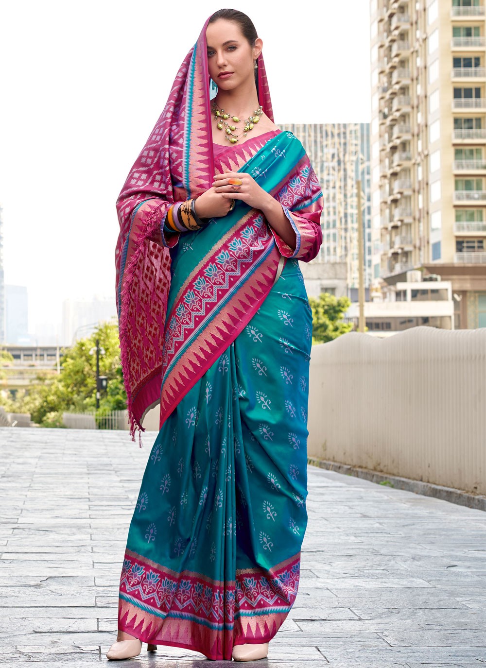 Weaving Zari Silk Multi Colour Contemporary Saree S15224