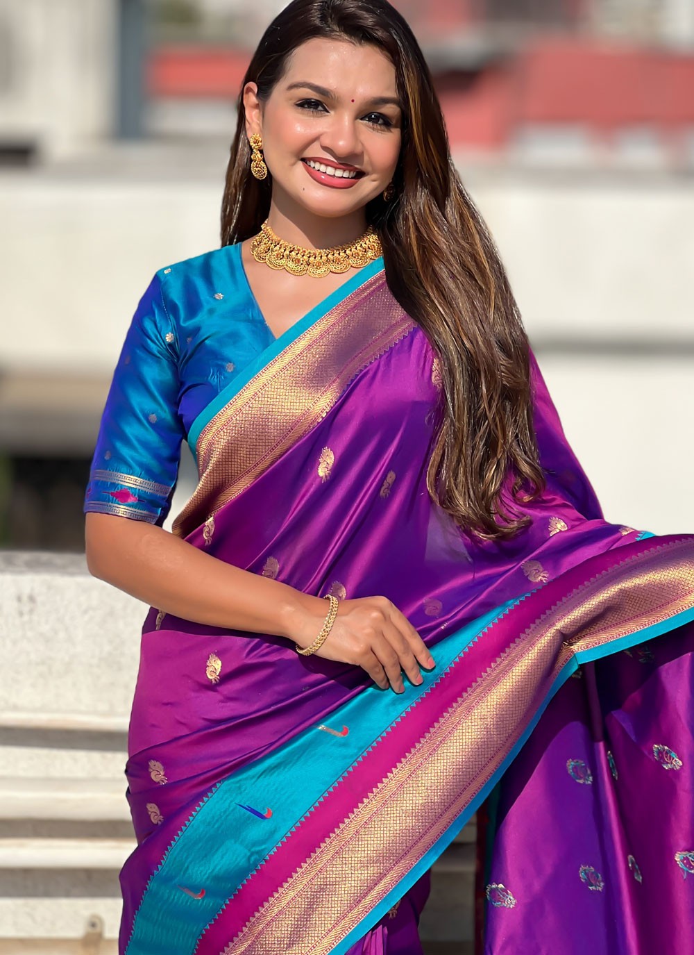 Purple Silk Classic Saree Weaving Zari S15773
