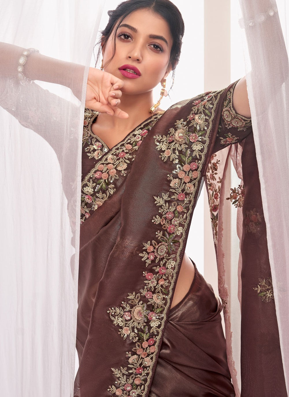 Purple Silk Designer Saree Buttis, Embroidered, Sequins, Zari S17441