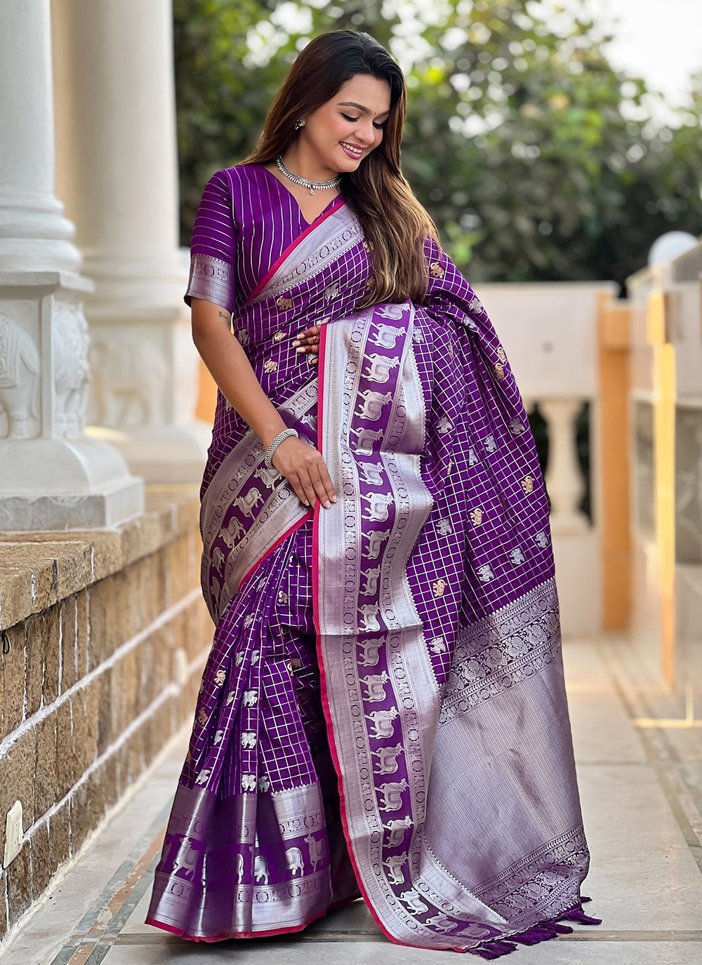 Weaving Zari Silk Purple Saree S14345