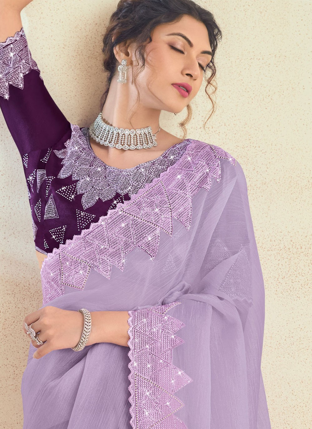 Classic Saree Fancy Work Lavender Silk Saree S13138